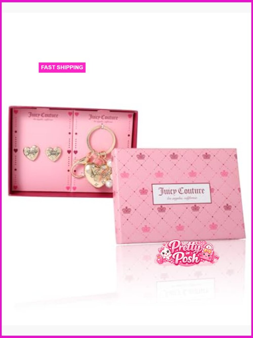 Logo Keychain and Stud Earrings Set with Rhinestone Stars - Picture 5 of 5